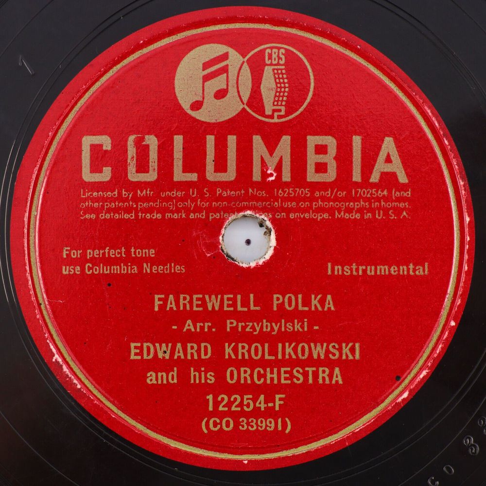 Edward Krolikowski - Farewell / Grasshopper Polka 1944 10" 78 rpm Record 12254-F